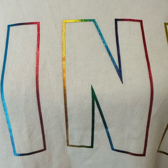 Victoria Secret  PINK Campus Crew SZ M Oversized white w/rainbow logo - Picture 2 of 4